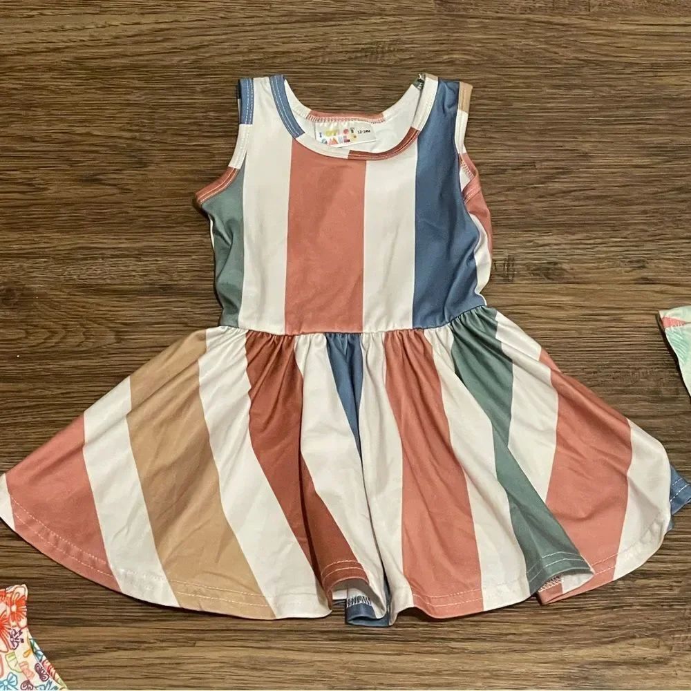 Dot Dot Smile Sleeveless Twirl 4 Dresses Pink Orange Brown Blue Green 12-24 mos - Picture 4 of 13
